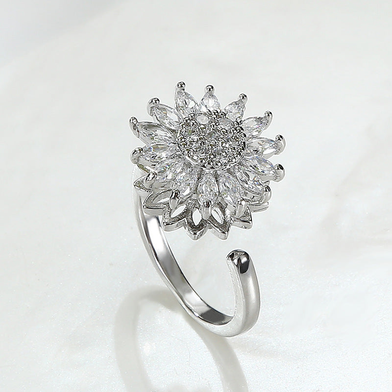Micro-inlaid zircon flower fashion personality ring