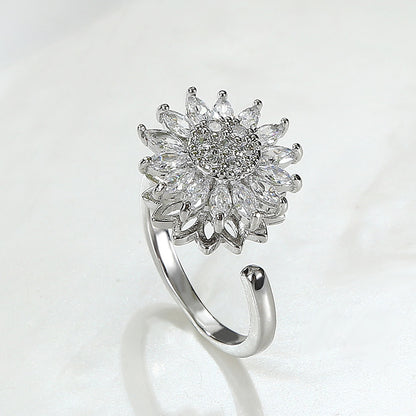 Micro-inlaid zircon flower fashion personality ring
