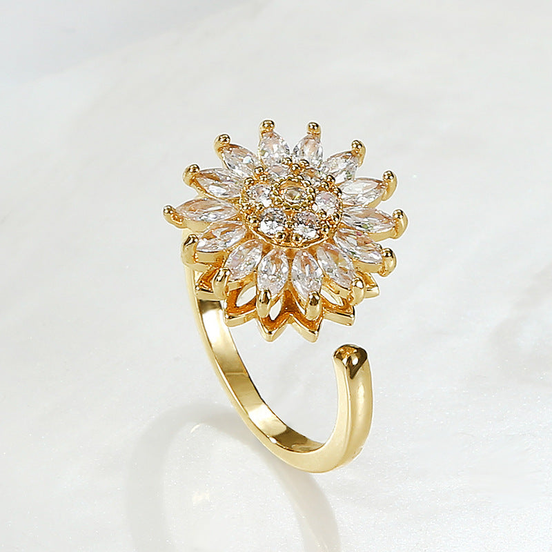 Micro-inlaid zircon flower fashion personality ring