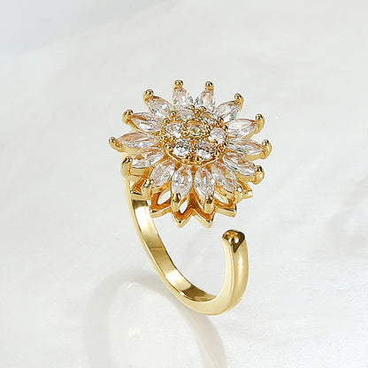 Micro-inlaid zircon flower fashion personality ring