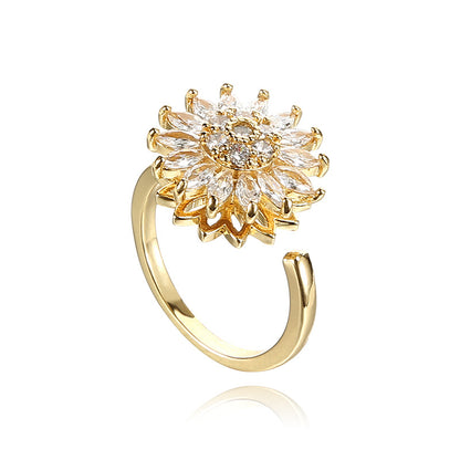 Micro-inlaid zircon flower fashion personality ring