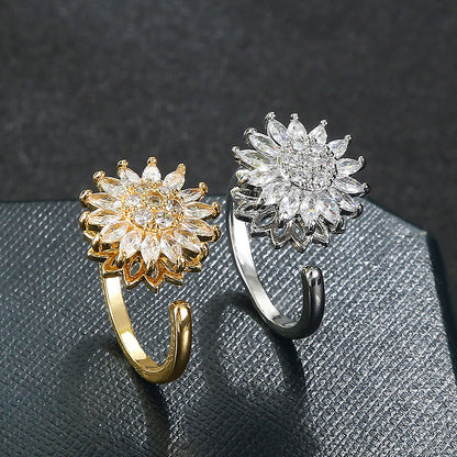Micro-inlaid zircon flower fashion personality ring