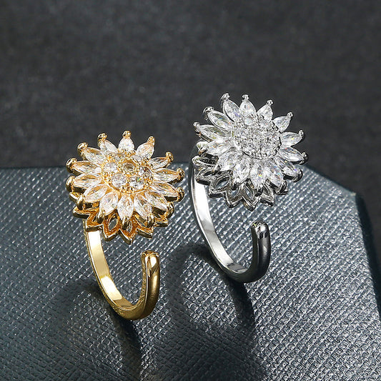 Micro-inlaid zircon flower fashion personality ring