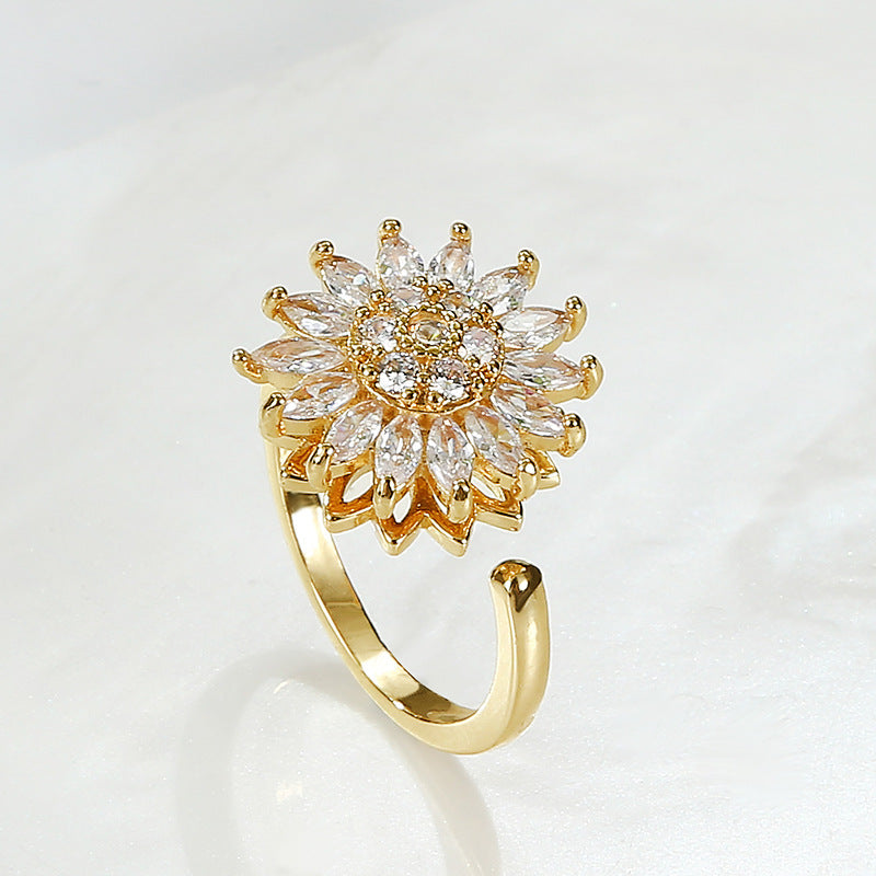 Micro-inlaid zircon flower fashion personality ring