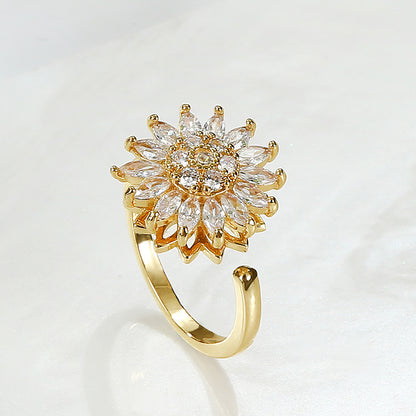 Micro-inlaid zircon flower fashion personality ring