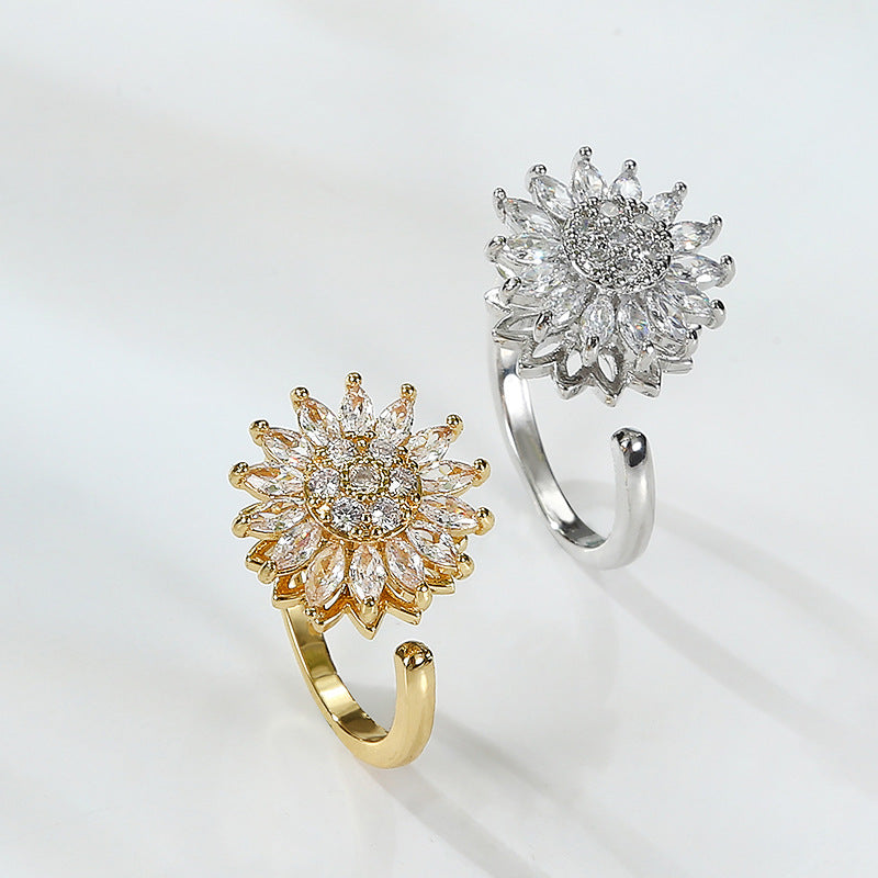 Micro-inlaid zircon flower fashion personality ring